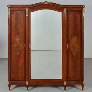 Guarda Roupa Antigo Laubisch Hirth Luís XVI Francês Madeira Marchetada e Bronze